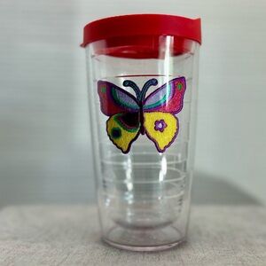 16 oz Tervis Tumbler Butterfly with red lid